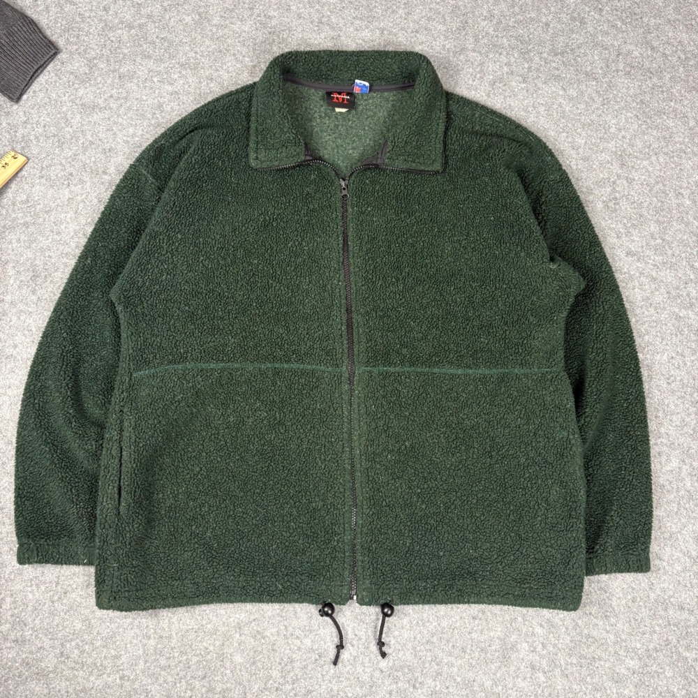 Mazmania Mens XL Forest Green Sherpa Fleece Full Zip Jacket Drawstring Hem